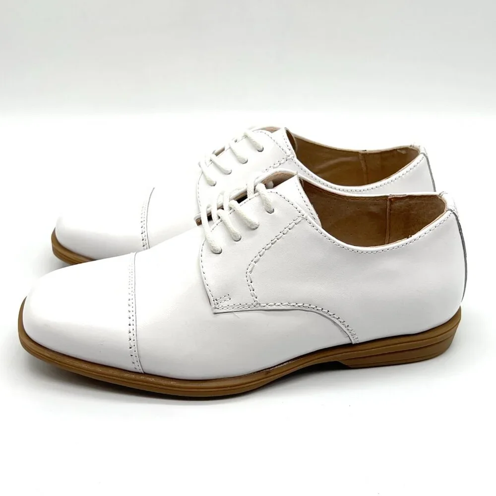 Florsheim Boys‎ Kids Size 1 1M Reveal White Leather Oxford Oxfords Dress Shoes